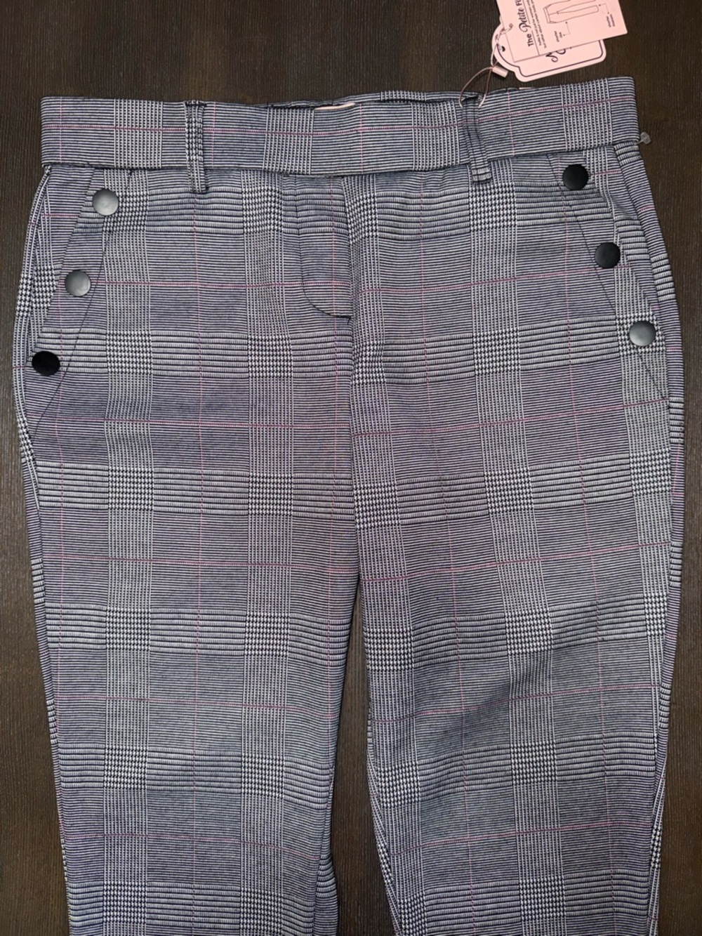 Women’s Plaid High-Rise Button Detail Pants - Black/Gray